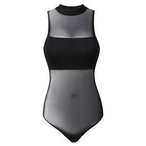 Women's Solid Sleeveless Sexy Mesh Bodysuit